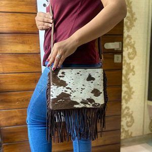 Nouveaux sacs à main à franges de style occidental sacs en cuir de vachette cheveux sur sacs à pampilles pour femmes - Product Image 3