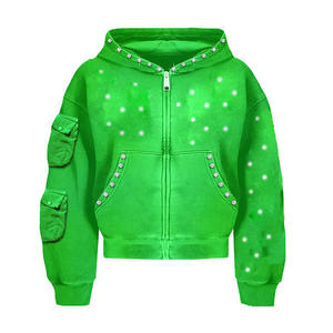 Sudadera con Capucha Personalizada de Estilo Urbano, Felpa Francesa Gruesa, Hombros Caídos, Estilo Holgado, Corta, con Cierre para Invierno - Product Image 6