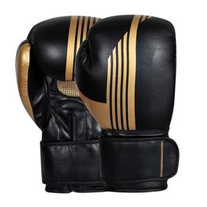 Diseño de logotipo personalizado Negro Dorado Impreso Guantes de entrenamiento de gimnasio Correa de muñeca ajustable Lucha Guantes DE BOXEO - Product Image 1