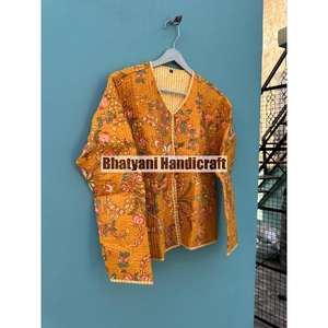 Chaqueta acolchada de estilo Vintage hecha a mano india, tela de lona de algodón con diseño Floral grande amarillo único para otoño, precio más bajo - Product Image 3