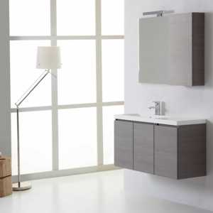 Meuble de salle de bain mural gauche Miami avec portes, profondeur réduite, caractéristiques essentielles - Product Image 1