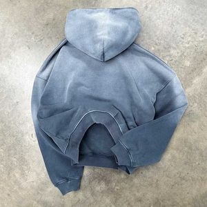 Wholesale Factory's Premium Quality Acid <b>Washed</b> Ripped Oversized Pullover Hoodie Men Custom Blank Vintage Distressed 3D Pocket - Product Image 2