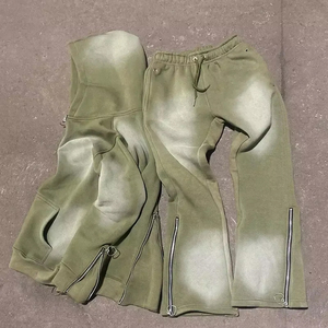 2025 nueva llegada personalizado lavado Vintage bordado sol se desvaneció cremallera completa chándales sudaderas con capucha hombres pantalones de chándal acampanados conjunto con capucha - Product Image 3