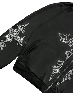 Unisex High Quality Custom Trendy Bling <b>Black</b> Rhinestone Winter Fleece Oversized <b>Hoodie</b> Rhinestone Full <b>Zip</b> Thermal Hoodies 100% - Product Image 5