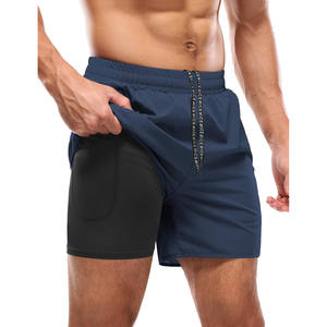 Short athlétique en maille personnalisé avec doublure de compression poche pour téléphone Style sportif pour l'entraînement sportif Fitness Gym course à pied Jogging - Product Image 1