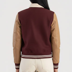 Chaqueta Varsity de Mujer de Alta Calidad, Transpirable, Informal, de Corte Holgado, Personalizada con Mangas de Cuero y Letras Bordadas - Product Image 3