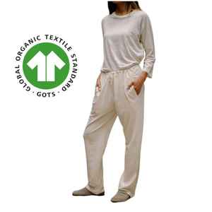 Pantalones de salón de algodón orgánico para mujer Jersey natural sin teñir de 5,4 oz Ajuste relajado con cintura de cordón ajustable y pierna recta - Product Image 5