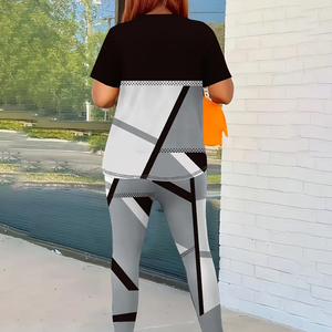 ชุดสองชิ้นลำลองของผู้หญิงใหม่พิมพ์ลายหลากสีฤดูใบไม้ผลิฤดูร้อน - Product Image 2