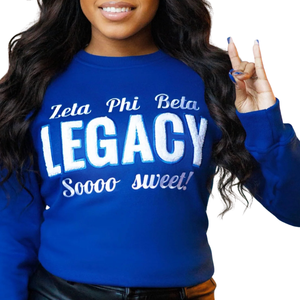 Zeta Legacy Chenille Sweat Coton Polaire Sororité Vêtements Brodé Zeta Phi Beta Legacy Bleu Pull Ras Du Cou - Product Image 2