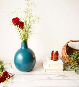 Floreros de hierro azul de gran venta para sala de estar y salón, floreros de metal redondos de diseño moderno para dormitorio y sala de estudio - Product Image 4