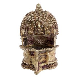 Diwali Puja-lámpara de aceite de latón dorado hecha a mano para decoración del hogar, diosa del Sur, Lakshmi Deepak, SNS-1198 - Product Image 2