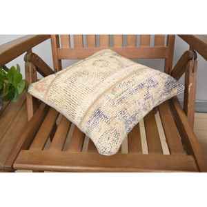 Luxury 14x14 Inch Beige Wool Kantha Patchwork Pillow Rustic Design <b>Vintage</b> Fluffy Embroidered Printed Patterns Woven for <b>Bedding</b> - Product Image 4