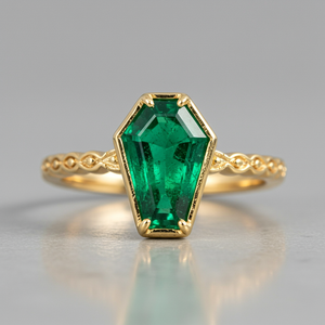 Bague fine en or jaune 18 carats personnalisée en forme de cercueil d'émeraude de style grec moderne pour mariages fêtes anniversaires - Product Image 3