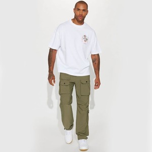 กางเกงคาร์โก้ทรงบานผ้าไนลอนสีเขียวมะกอกสำหรับผู้ชาย ระบายอากาศได้ดี พร้อมโลโก้และดีไซน์แบบกำหนดเอง กางเกงคาร์โก้สำหรับเด็กผู้ชาย - Product Image 3