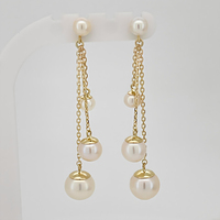 Pendientes de Oro de 14K de Lujo JJ BRAVO, con Perlas Blancas de Agua Dulce Certificadas, Diseño Español Moderno, Hechos a Mano en España, para Mujer