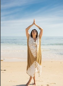 Robe longue maxi de plage Kaftan col en V Tie-Dye marron en coton doux, style déesse, tenue de villégiature estivale, cadeau pour elle, coupe ample, grande taille - Product Image 5