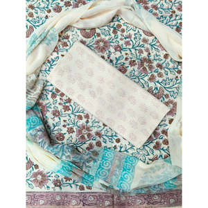 Salwar Kameez de Algodón con Estampado Floral Marrón y Dupatta de Chifón (HBS0011) - Product Image 1
