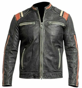 Venta al por mayor de encargo de los hombres motorista chaquetas de cuero de moda negro chaquetas de cuero de la motocicleta de calidad superior de diseño elegante - Product Image 5