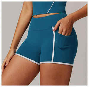 Poche nue sensation contraste couleur Yoga Shorts taille haute hanche ascenseur taille façonnage pantalons de sport Fitness Shorts extérieurs pour les femmes - Product Image 4