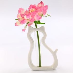 Vase à fleur unique moderne Mino Ware Cat Décoration de sol en porcelaine avec design floral élégant pour un usage intérieur et domestique - Product Image 2