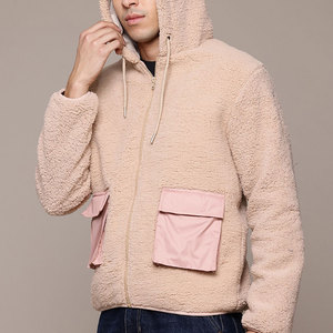 Men's Stylish <b>Sherpa</b> Hoodie with Unique Zipper-Up Collar and Drawstring Attached Fleece Lining for Winter - Product Image 2