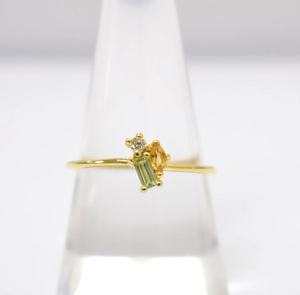 S925 Trendy Luxury 14K Gold Plated Minimal Natural Citrin and Peridot Ring Personalizable para minoristas OEM y ODM Made - Product Image 1