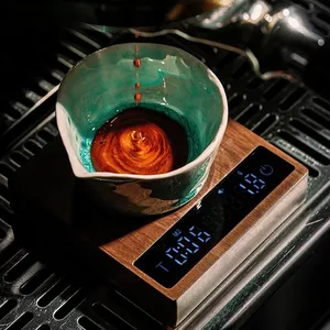 Italian <b>Coffee</b> Bean Walnut Metal Electronic <b>Scale</b> Household Hand-Brewed <b>Coffee</b> Precision Timing <b>Scale</b> Easy-Clean Non-Stick - Product Image 2