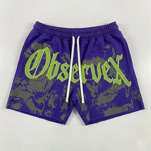 Shorts d'été personnalisés en molleton 100 % coton pour homme, style hip-hop, ourlet brut, délavé à l'acide, séchage rapide, écologiques - Product Image 1