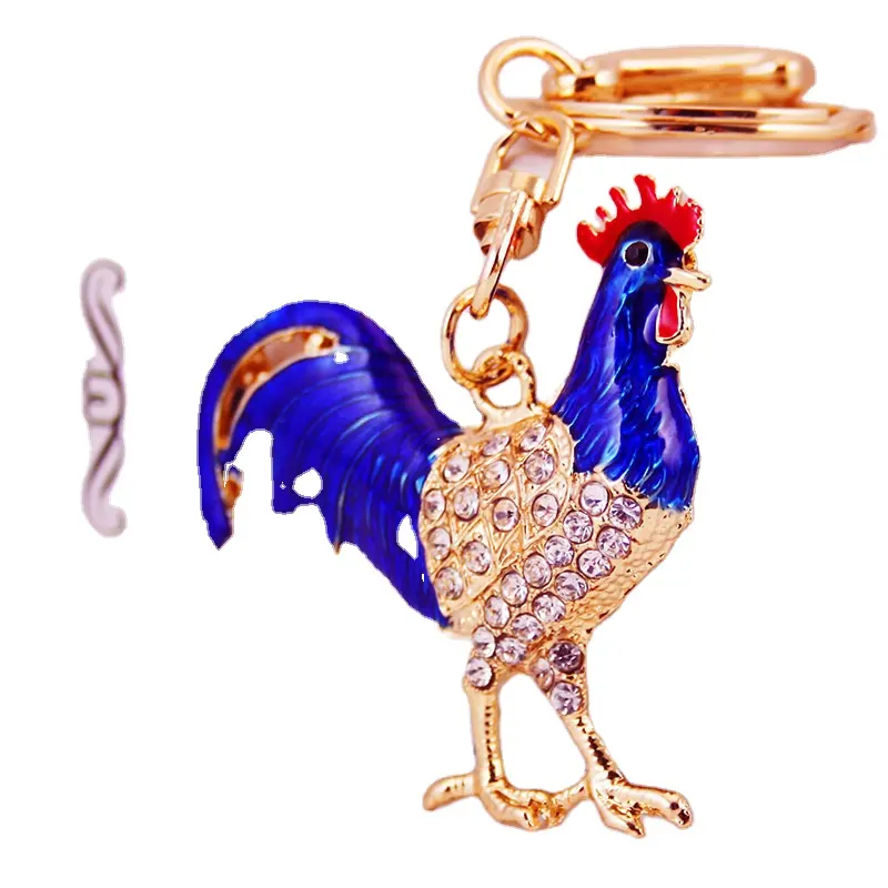 Umweltschutz Metall Zink legierung vergoldet Chinese Zodiac Animal Rooster Anhänger Schlüssel bund mit Schlüssel ring Weihnachts geschenk