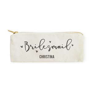 Personalized Cotton Canvas Pencil <b>Case</b> and Linen Travel Pouch Portable Bridesmaid Makeup Organizer Bag with Letter Pattern - Product Image 1