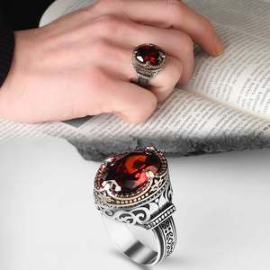 Turkish 925 Sterling Silver Men's <b>Ring</b> Ottoman Style Jewelry Natural Agate Stone <b>Fine</b> <b>Rings</b> Azuris VALKH1244 - Product Image 1