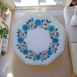 Table basse octogonale en marbre Pietra Dura avec incrustations de pierre, incrustation artisanale, style moderne, pour l'intérieur du hall - Product Image 1