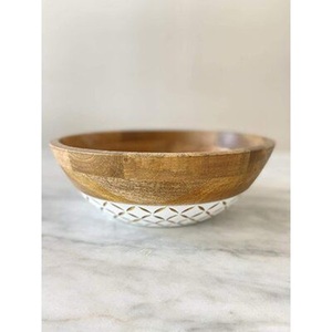 Ensaladera de madera hecha a mano decorativa de esmalte de tendencia, cuenco de madera de mango de diseño impreso personalizable para uso multiusos - Product Image 2