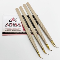 Pince à épiler professionnelle pour extensions de cils, à pointe en or plaqué plasma à 45 degrés, revêtement beige, durable, logo personnalisé, poignée confortable