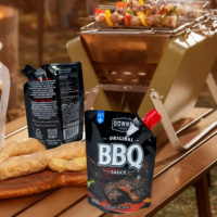 Pochettes souples personnalisées de 100 ml, 150 ml, 200 ml avec bec verseur, qualité alimentaire, pour assaisonnement barbecue, sauce BBQ, salade, chili, ketchup, et sauces épicées