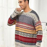 Vente chaude homme imprimé col rond coton à manches longues pull laine Cardigan nouveau Design de mode respirant surdimensionné hommes chandails