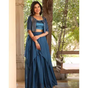 Ensemble deux pièces en soie Bloom Blue Gotta pour femme, short et veste, tailles XS à 5XL - Product Image 2