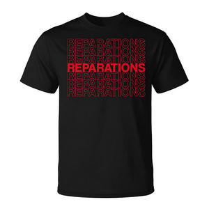 T-shirt noir pour homme, col rond, manches courtes, taille M, avec impression sérigraphiée « Reparations Pro Political Statement », pour activités promotionnelles - Product Image 3
