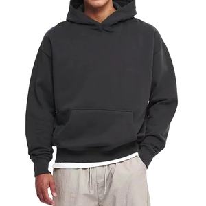 Sweat-shirts à capuche en coton lourd de haute qualité sans cordon, personnalisés, unis, noirs, coupés et cousus, 2026 - Product Image 1