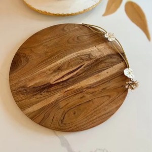 ถาดไม้ทรงกลมสำหรับตกแต่งถาดไม้ทรงกลมขนาดใหญ่ถาดเสิร์ฟทำจากไม้ขับเคลื่อน - Product Image 4