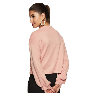 Sudadera de talla grande con logotipo personalizado para mujer, sudadera de gran tamaño rosa claro con hombros caídos, ropa de punto a la moda de invierno, decoración de cristal - Product Image 5