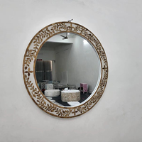 Miroir mural décoratif rond en bois massif avec incrustations de os, fait main, épaisseur 10 mm, artisanat de qualité supérieure, Galore India, vente en gros