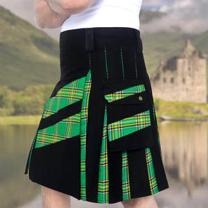 Kilts pour hommes, design moderne hybride en coton noir et tartan vert irlandais à rayures croisées, 2026 - Product Image 3