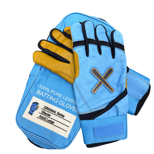 Guantes de Bateo de Béisbol Personalizados en Azul Cielo y Amarillo, Cuero Cabretta Premium, Puño Largo Profesional, Guantes de Bateo de Softbol, Precio de Fábrica - Product Image 2