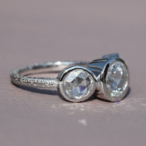Trendy 14K oro blanco 1,00 CT Rose Cut Lab creado diamante solitario anillo de compromiso para mujeres clásico para bodas fiestas - Product Image 4