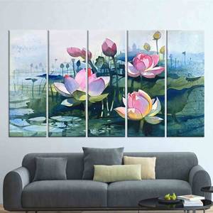 Impresión en lienzo de flor de loto: arte botánico abstracto para pared, JUEGO DE 5 LIEÑOS - Product Image 1