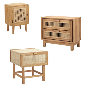 Mesita de noche de madera maciza simple moderna pequeña mesita de noche de ratán hogar pequeño casillero piso mesita de noche hecho en Indonesia - Product Image 3