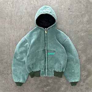 Nouveaux sweats à capuche surdimensionnés pour hommes en denim tendance avec logo personnalisé, 100% coton, sweats à capuche unis, streetwear, hiver, lavage à l'acide, fermeture éclair - Product Image 2