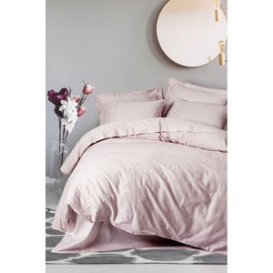 Ensemble de housse de couette en satin de coton de luxe Jana, double jacquard rose poudré - Tailles King et Twin, ensemble de 4 pièces pour literie - Product Image 1