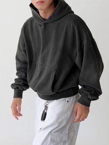 Meilleures ventes de sweats à capuche courts bruns pour hommes Corée du Sud sweats à capuche courts ajustés lourds de style rétro - Product Image 3